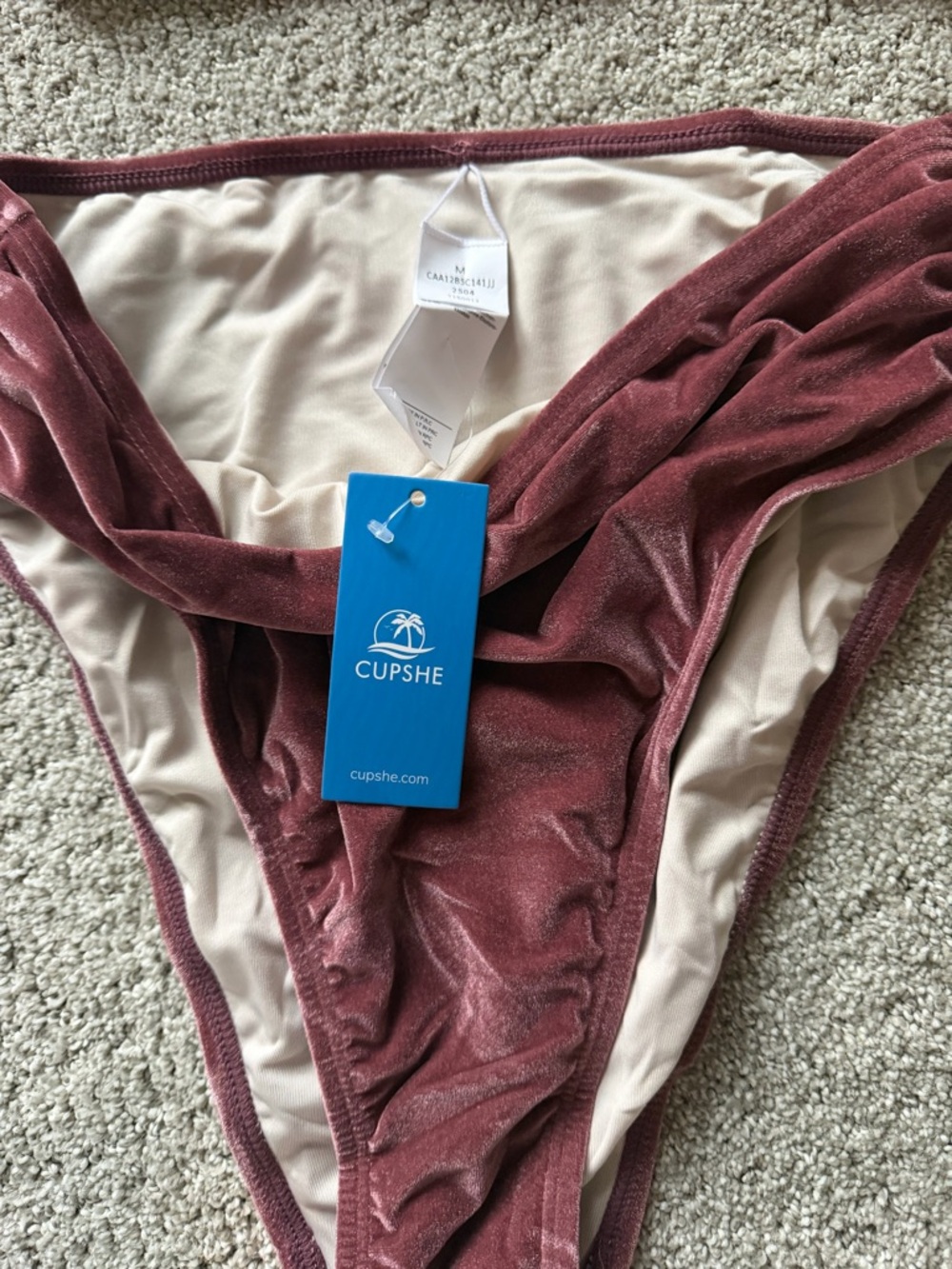 Cupshe Velvet Two-Piece Bikini Set - Wine - Picture 3 of 4